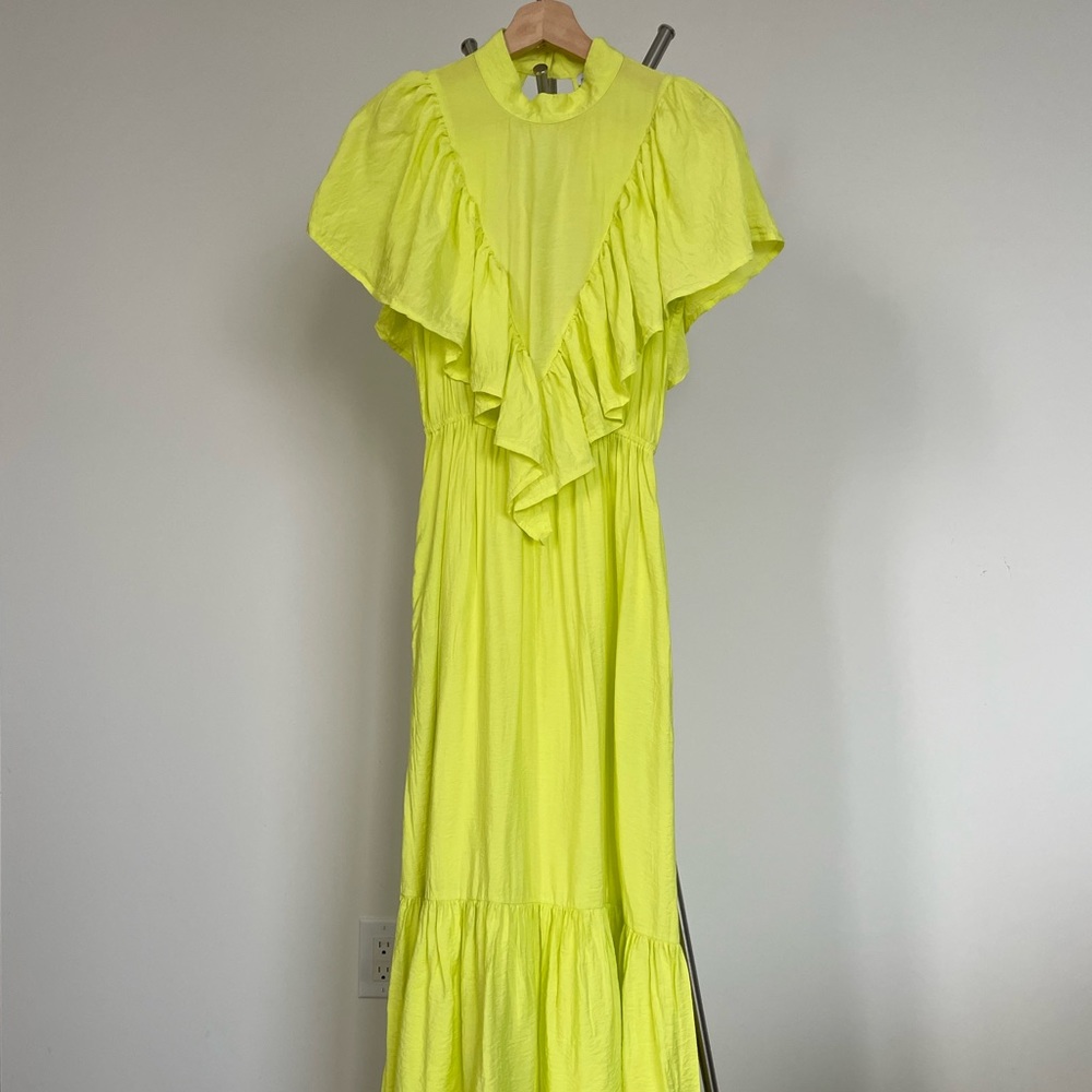 Neon Ruffle Back Cut-Out Maxi Dress